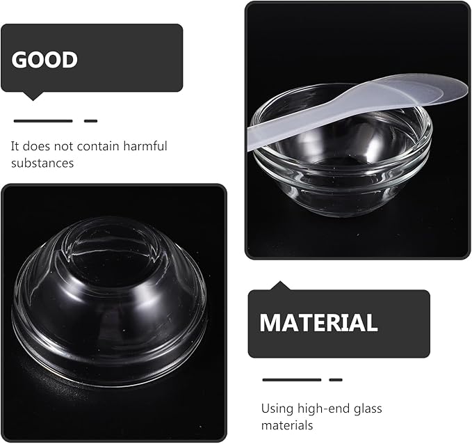 FRCOLOR Facial Mixing Bowls 5Pcs Clear Glass Spa Bowls for Facials with Stick Cosmetic Mask Beauty Supply Tool for Diy Face Mask and Hair Care