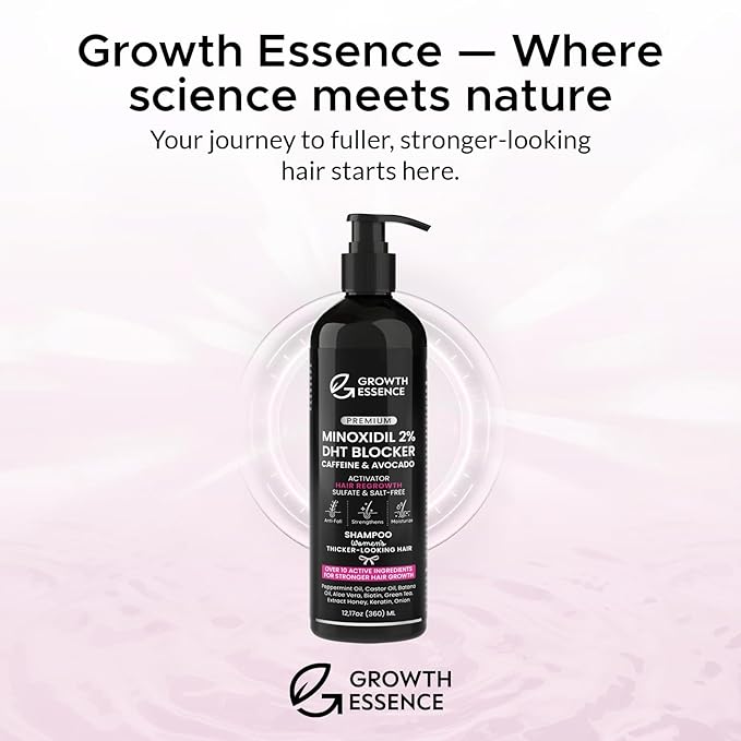 Women’s 2% Minoxidil Hair Regrowth Shampoo – Biotin, Caffeine & DHT Blockers for Thicker-Looking Hair – Strengthening Formula with Keratin, Castor Oil, Green Tea & Rosemary 12.17 fl oz