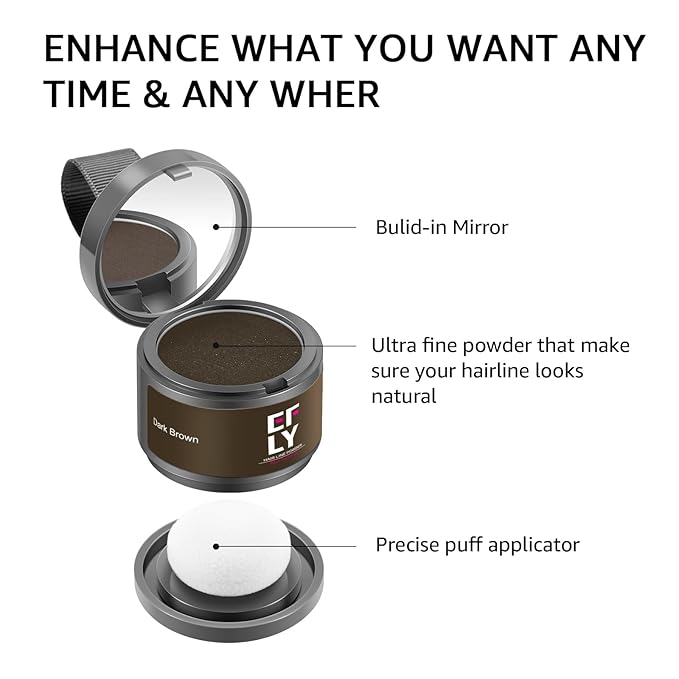 Instantly Hairline powder, Root touch up hair color for gray coverage, hair powder for women men bald spot loss and thin concealing（Dark Brown)