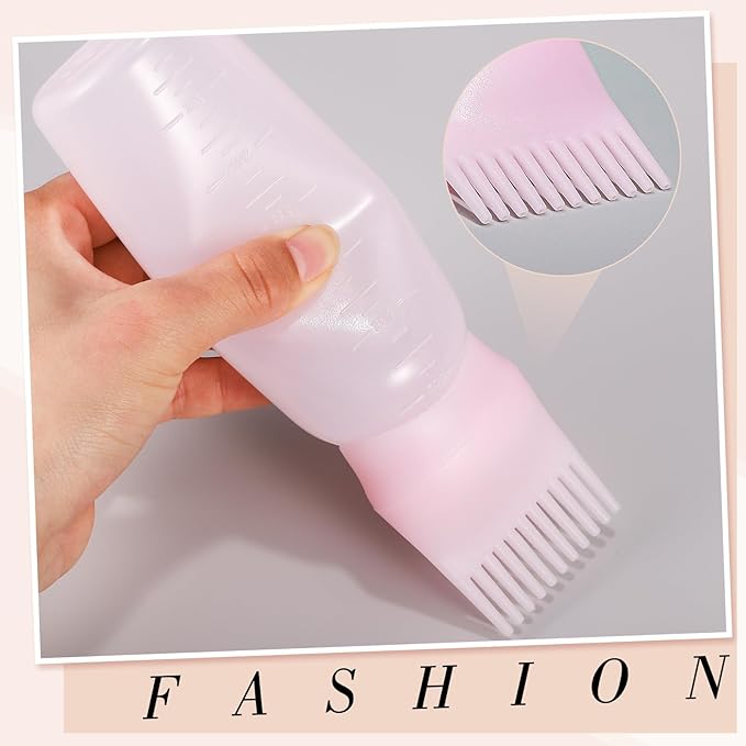 Pimoys Root Comb Applicator Bottle Oil Applicator for Hair Dye, Hair Oiling Bottle Brush with Graduated Scale (3 Pack, 6 Ounce)