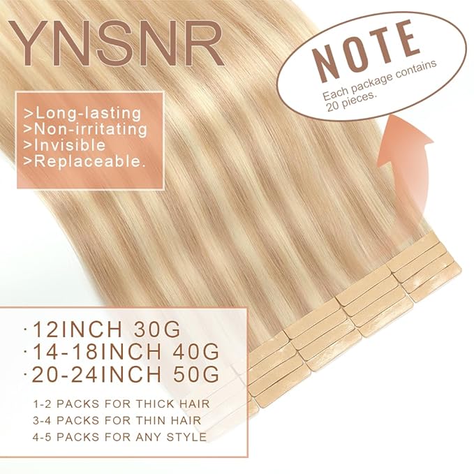 Tape in Hair Extensions Real Human Hair 24 Inch Brownish Brown to Brownish Yellow Tape for Skin Weft Hair Extension Invisible Tape in Hair Extensions Straight Remy Human Hair for Women 20pcs