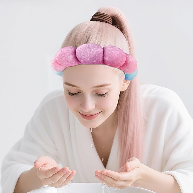 Zkptops Spa Headband for Washing Face Wristband Set Sponge Makeup Skincare Velvet Fabric Bubble Soft Get Ready Hairbands for Women Puffy Headwear Non Slip Thick Thin Hair Accessory(Star)