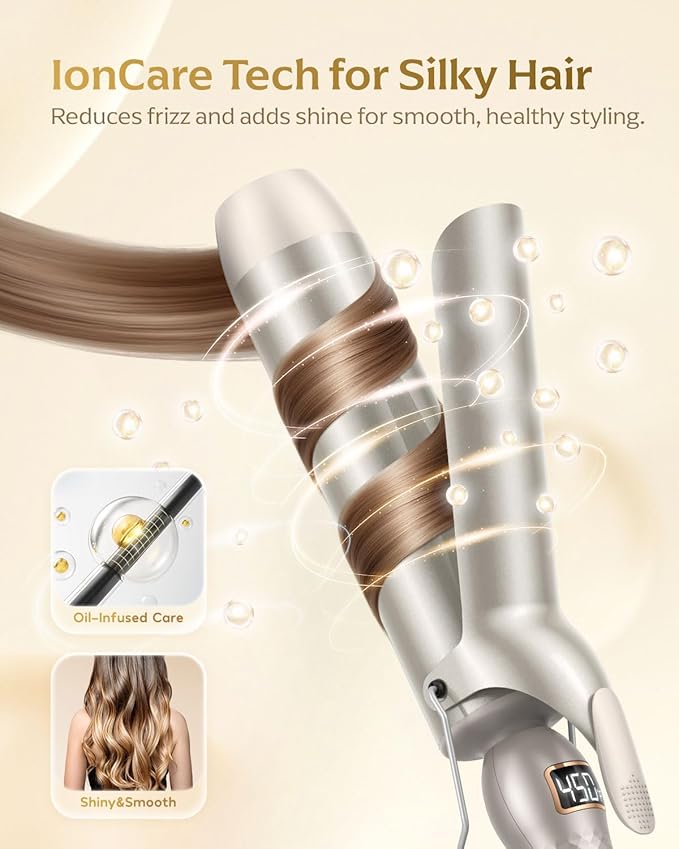 Professional Curling Iron 2 Inch, Large Barrel Curling Wand for Long Hair, MCH Heating with 12 Temperature, Dual Voltage, Gold