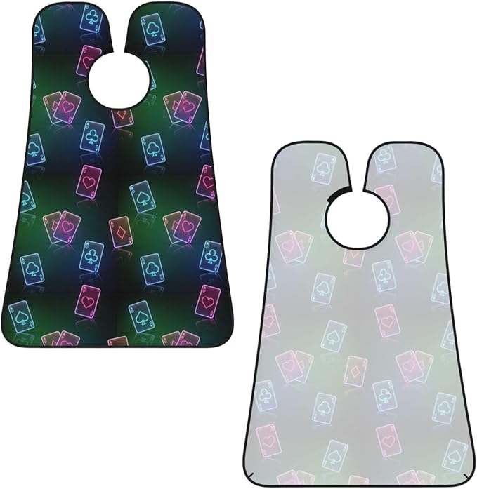 Non-Stick Beard Shaving Bib, Hair Catcher Apron with Suction Cups, Waterproof Grooming Tool for Men Husband, Ace of Poker Card Style Neon Black Shave Bib