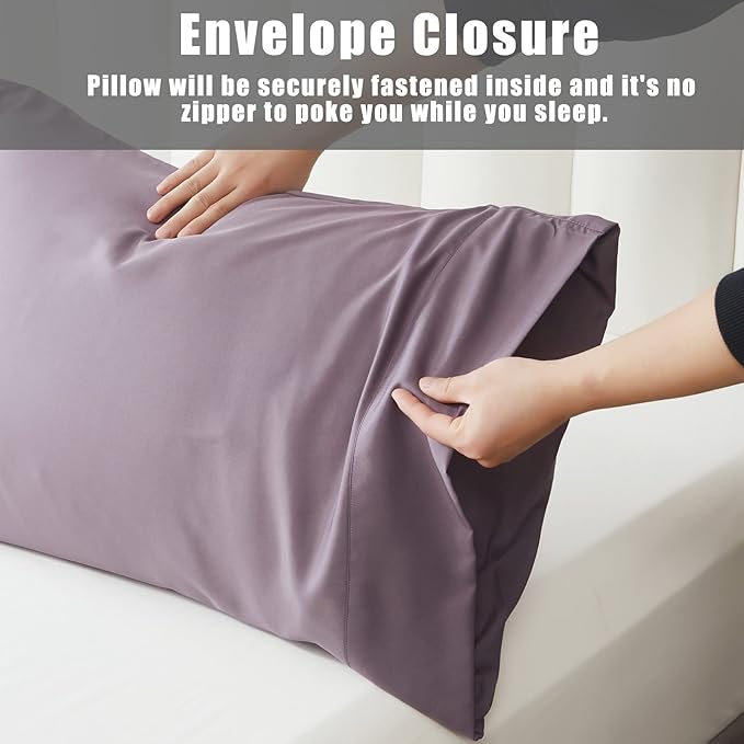 Pillow Cases Standard Size 2 Pack, Bamboo Rayon Cooling Pillowcases with Envelope Closure, Cool Breathable Pillow Case for Hot Sleepers & Night Sweats, 20x26 inches, Greish Purple