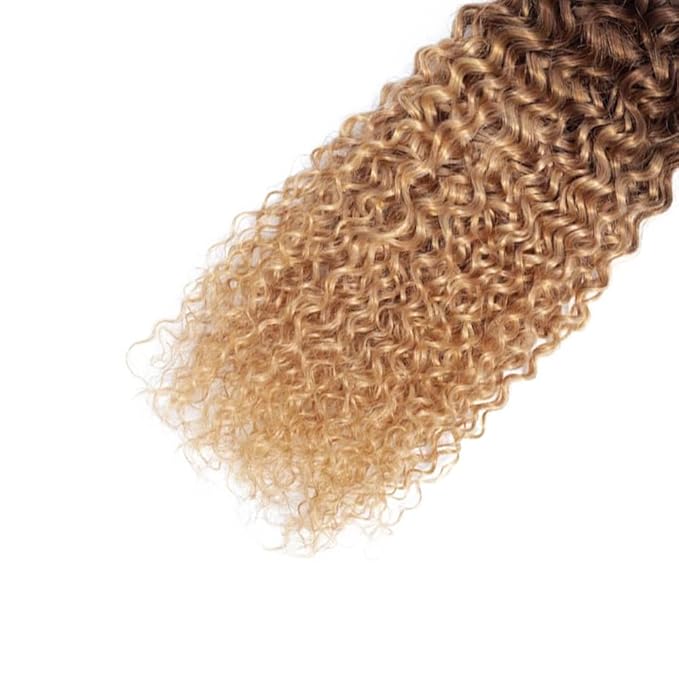 Ombre Kinky Curly Bundles Human Hair 4/27 Curly Bundle Niegmeag Virgin Soft and Silky Hair 3 Bundles 16 18 20 Inch Double Weft Blonde Curly Bundle Hair Weave