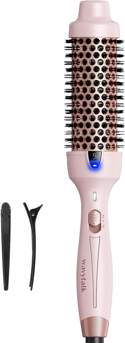 Wavytalk Thermal Brush, Blowout Express 1.5 Inch Negative Ion Thermal Round Brush Creates Blowout Look Makes Hair Shinier & Smoother, Dual Voltage, Easy to Use (Pink)