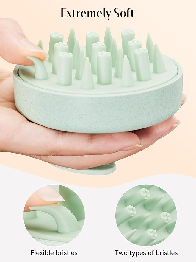 HEETA Hair Scalp Massager for Hair Growth, Shampoo Brush, Scalp Scrubber Exfoliator with Soft Silicone Bristles for Dandruff Removal to Relieve Stress, Wet Dry Use Updated Material, Green