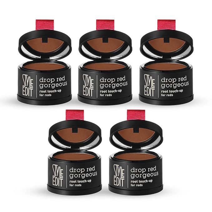 Style Edit Root Touch Up Powder (5 Pack) to Cover Up Dark Roots and Grays Between Salon Visits, Water Resistant, Non-Sticky, Compact And Mess-Free, Medium Red Hair Color (Total of 5)