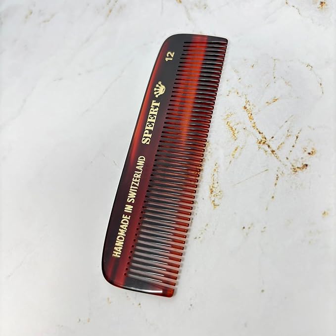 #12 Handmade Narrow Tooth Comb Tortoise Havana Acetate Fine Straight Thin Detangling Parting Grooming Teasing Hair Styling Hairdresser Barber Hairdressing Wet Dry Pocket Travel Women Men Kids
