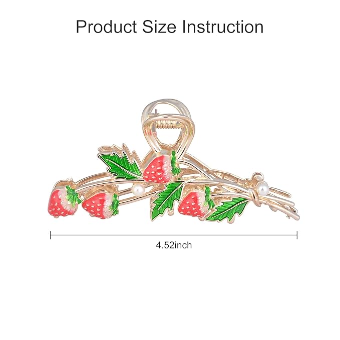 Hair Clip 2Pcs Cute Strawberry Metal Hair Claw Strong Non Slip Hold Hair Jaw Pink Acetate Hair Clips Accessories for Women and Teens Fashion Hair Supplies