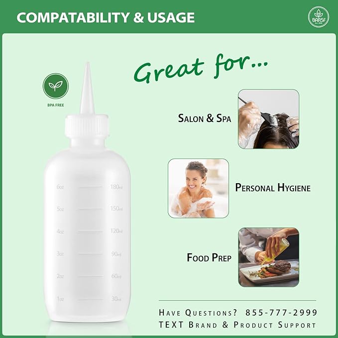 Bar5F Hair Color Applicator Bottles, 3-Pack, 6 Ounce Translucent Squeeze Dropper Bottle with Measuring Scale, BPA Free, Ideal for Salon, Oil, Hair Coloring, Scalp Treatment, Taming & Styling