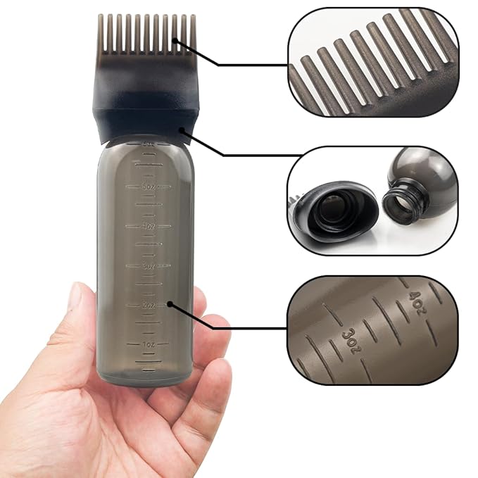 4 PCS Root Comb Applicator Bottle,Hair Oiling Applicator,Hair Oil Applicator Bottle for Hair Dye Shampoos Hair Salons.6oz (black+white+pink+purple)