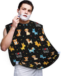 Beard Bib with 3 Suction Cups, Non-Stick Waterproof Hair Catcher Apron, Men's Shaving Essential for Grooming, Doodle Pets Dog Black Shave Bib