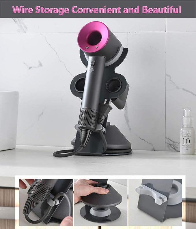 I'smartmoon Hair Dryer Stand Holder for Dyson Supersonic, Aluminum Alloy Bracket Power Plug Holder, Bathroom Organizer for Dyson Supersonic hairdryer Care Tools (Gray)
