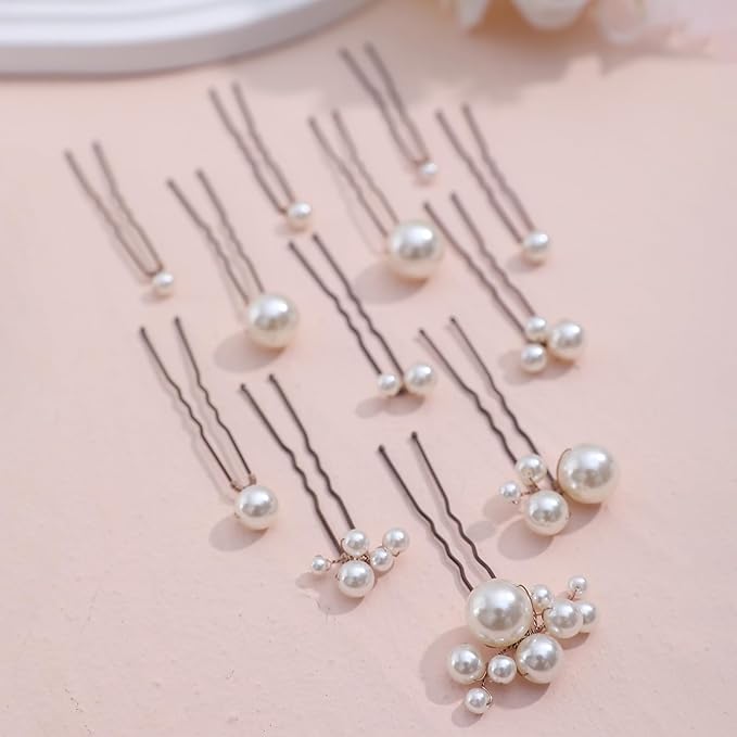 12 Pieces Bridal Hair Accessories Pearl Wedding Hair Pins Handmade Bridal Hair Pins for Wedding Brides Women Girls
