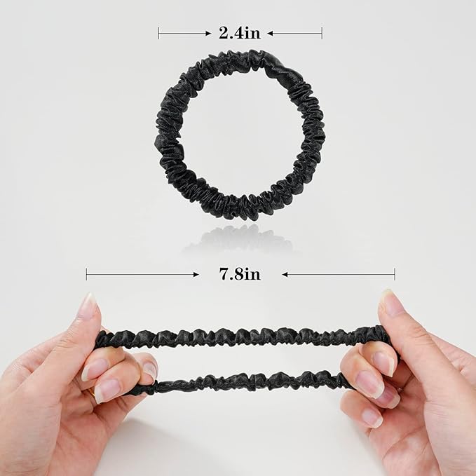 Silmer Silk Scrunchies for Hair Bicolor Hair Tie 100% Mulberry 22 Momme 5 Pack(Black)