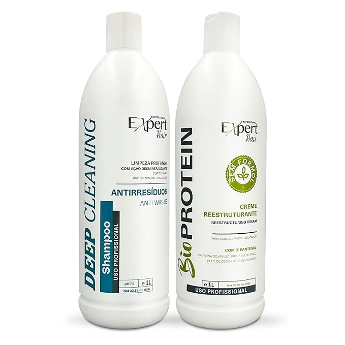 Expert Hair Bio Protein Restructuring Cream and Deep Cleaning Shampoo, Brazilian Keratin Treatment Kit for All Hair Types, Formaldehyde-Free, Sulfate-Free, Vegan, Eco-Friendly, Shiny Hair