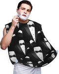 Beard Shaving Cape with Suction Cups, Black Tuxedo Shave Bib, Non-Stick Waterproof Hair Catcher, Grooming Bib for Men Husband