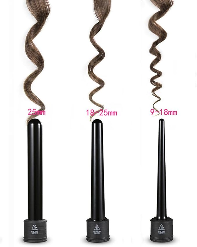 3 in 1 Curling Iron, Curler Wand Set with 3 Interchangeable Ceramic Curling Barrel(0.35”-1.25”), Instant Heat Up, Dual Voltage Hair Curler Beach Waves, Include Glove