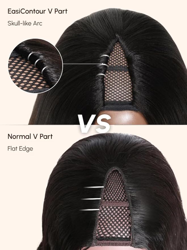 YIROO EasiContour V Part Wigs Human Hair Jerry Curly Glueless Human Hair Wigs Upgraded U Part Curly Wigs No Leave Out No Gel V Shape Clip in Half Wig Beginner Friendly Ready to Go Wig 20 inch