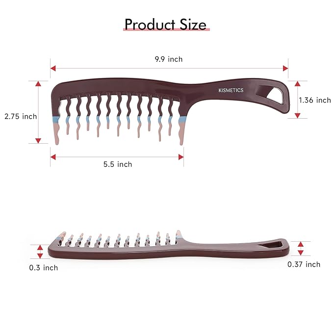Big Hair Tools Extra Large Wide Tooth Comb for Thick, Curly, Wavy or Long Hair - Frizz-Free Detangling Shower Comb - Big Hair Comb and Microfiber Scrunchie