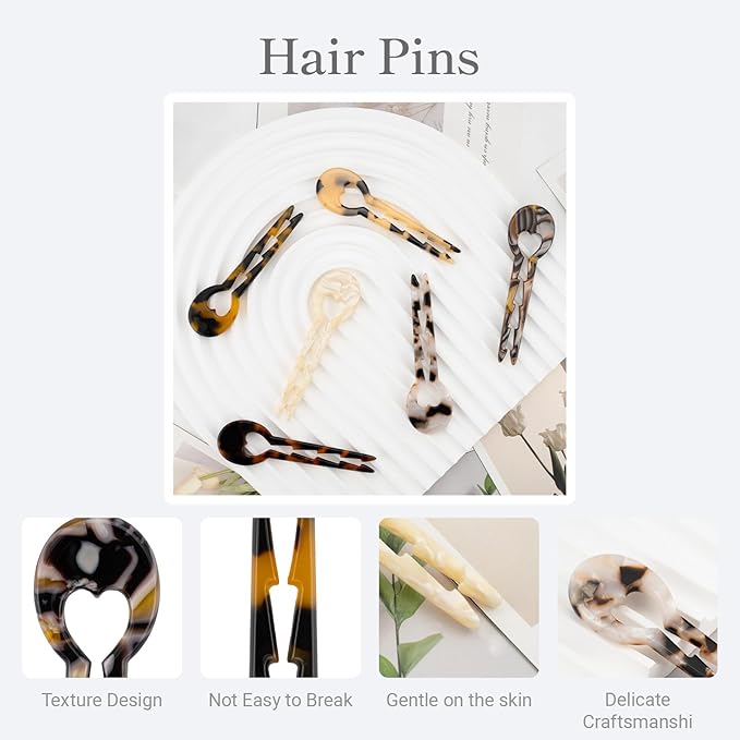 Small Hair Pins, French Hair Sticks for Fine Hair, Dark Tortoise Pattern, Fine Hair Accessories，
