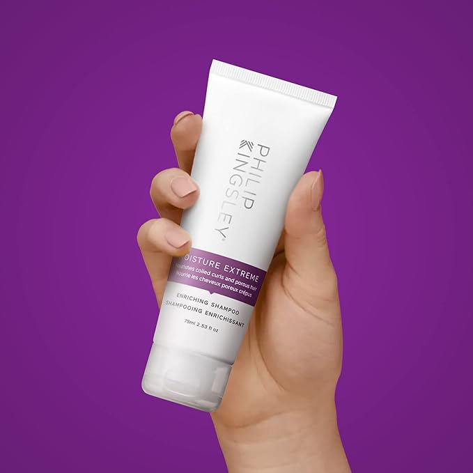 PHILIP KINGSLEY Moisture Extreme Enriching Shampoo for Curly Dry Damaged Hair Curls Anti-Frizz Hydrating Intense Hydration Gentle Cleansing Shampoo Detangles Conditions Tames, 2.5 oz