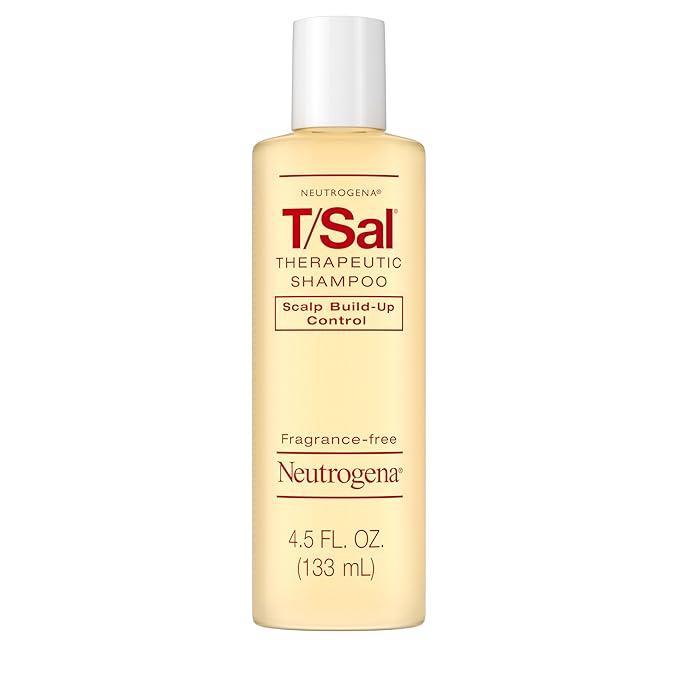 Neutrogena T/Sal Therapeutic Dandruff Shampoo, Scalp Build-Up Control, 3% Salicylic Acid, Scalp Psoriasis Treatment, Seborrheic Dermatitis Shampoo, Clears & Controls Flakes, Fragrance Free, 4.5 fl oz