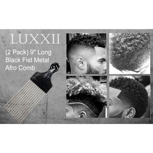 (2 Pack) 8" Long Black Fist Metal Afro Pick Lift Hair Comb Detangle Wig Braid Hair Man Styling Comb