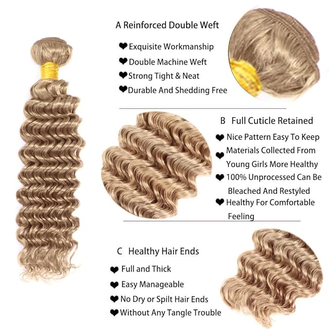 Ash Blonde Bundles Human Hair Color #22 Deep Wave Bundles 12 14 16 Inch Niegmeag Peruvian Virgin Hair Extensions Grey Blonde Deep Wave Bundle