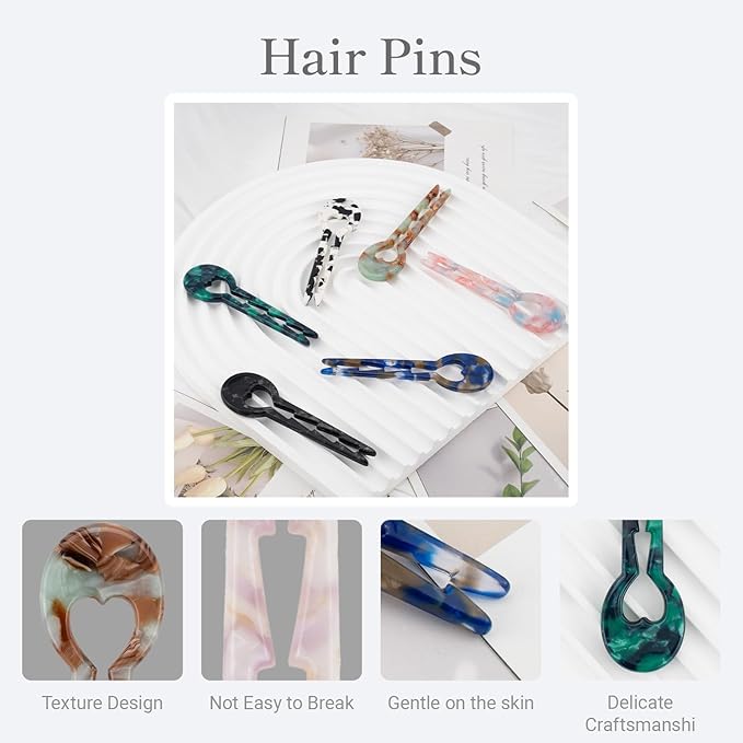 6PCS Small Hair Pins, Light Pattern French Hair Sticks for Fine Hair, Prestige Hair Accessories