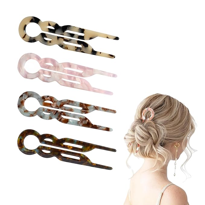 Prestige French Hair Pins, Acetate Leopard Print Hair Pin for Women,Suitable for All Hair Types (Multicolor-B-4PCS)