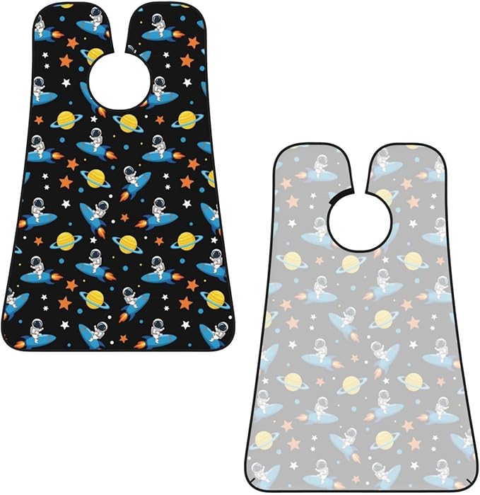 Adjustable Beard Catcher Apron, Space Astronaut Rocket Cartoon Shave Bib, Non-Stick Waterproof Grooming Bib, Shaving Essential for Men Dad Christmas
