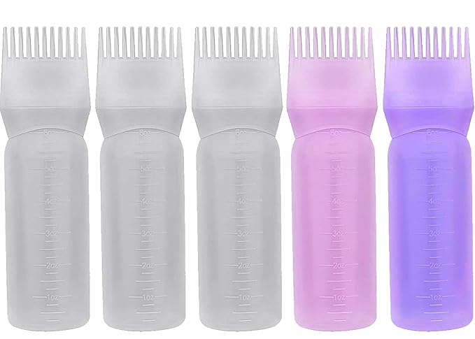 Empty Scalp Comb Applicator 7oz for All Purpose Oil Squeeze Bottle, Pressurized Plastic Comb Color Applicator, Refillable, BPA Free, Hair Treatment, 200ml, Clear, Pack of 5