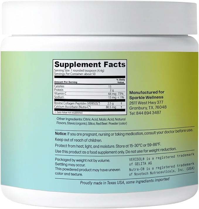 Sparkle Wellness VERISOL Bioactive Hydrolyzed Collagen Peptides & Vitamin C | Collagen Powder Supplement for Hair, Skin, and Nail Health | Skin Boost (Acai Lemonade) [50-Serves]