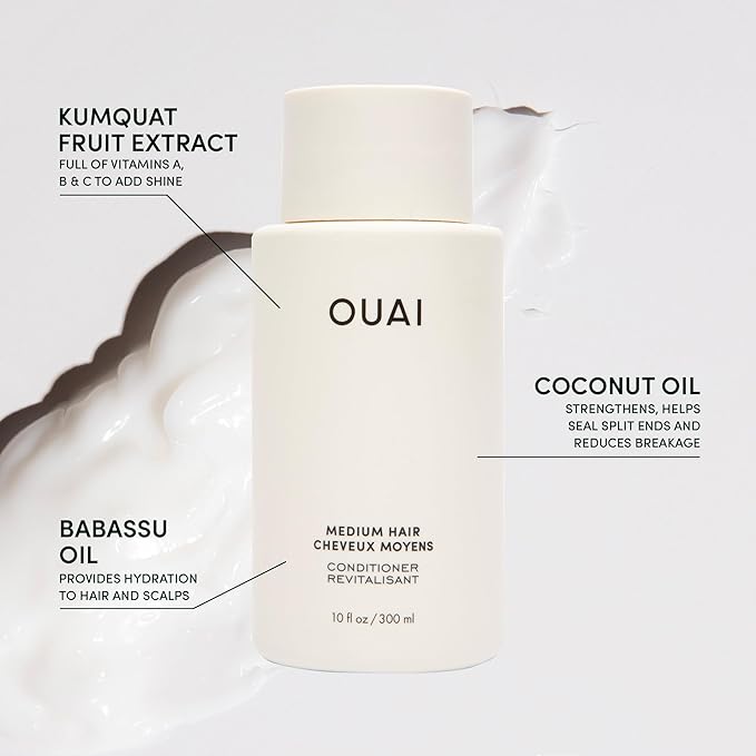 OUAI Medium Hair Bundle - Shampoo (10 Oz), Conditioner (10 Oz) & Hair Treatment Masque (8 Fl Oz) with Shea Butter, Keratin and Panthenol - Paraben, Phthalate and Sulfate Free