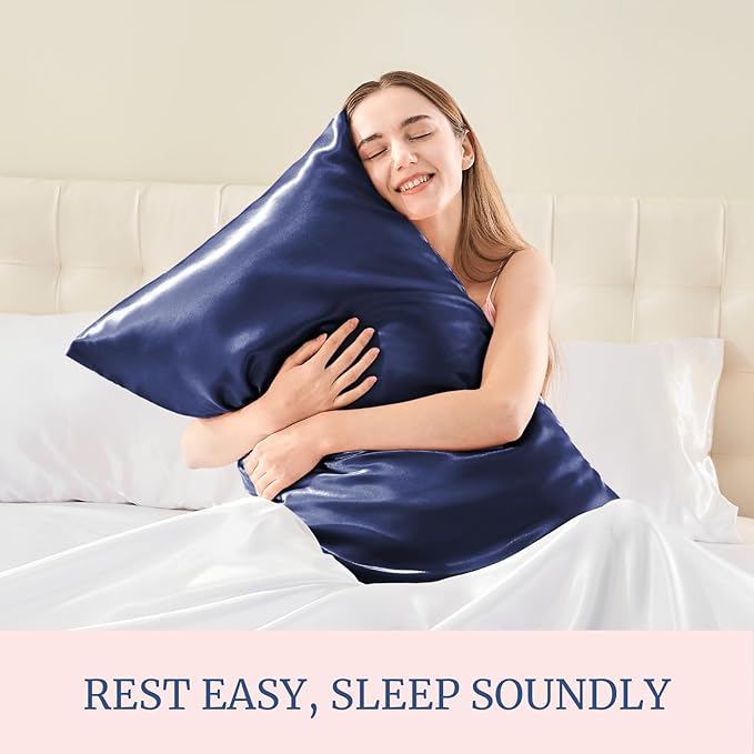 BEDELITE Satin Pillowcase for Hair and Skin, Super Soft Similar to Silk Pillow Cases 4 Pack with Envelope Closure, Cooling Pillowcases for Women Men (20"x36" King Size, Navy)