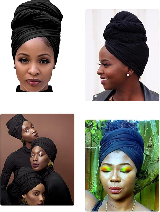 Harewom Head Wraps for Black Women Stretch Head Scarf Long African Hair Wraps Turban Headwraps Jersey Headbands