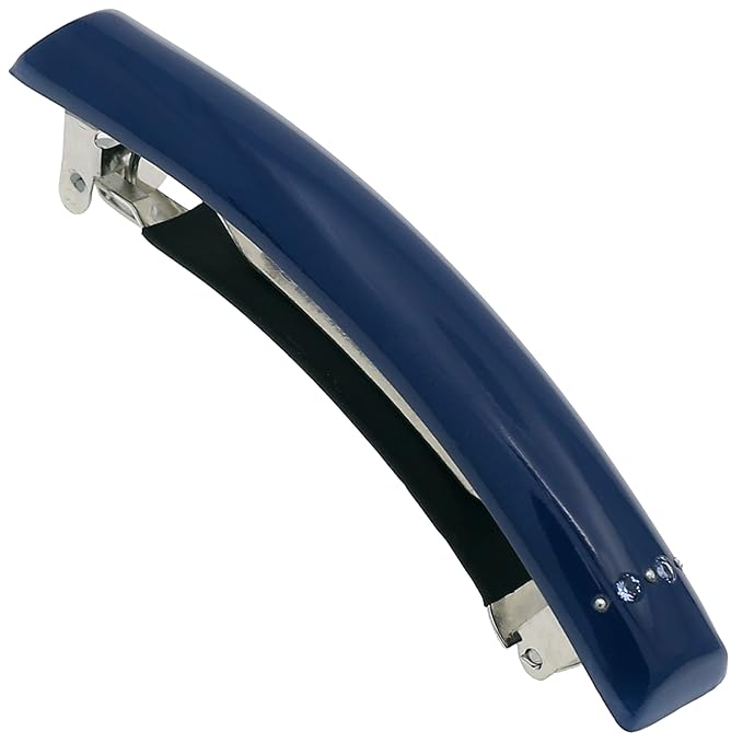 Camila Paris CP3456 French Hair Barrette Clip for Girls Dark Blue, Rubberized Metal Clasp Strong Hold Grip Hair Clips for Women, No Slip Durable and Styling Girls Hair Accessories, Made in France
