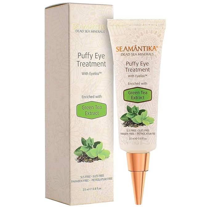 Puffy Eye Treatment Instant results – Naturally Eliminate Wrinkles, Puffiness, Dark Circle and Bags in Minutes – Hydrating Eye Cream w/ Green Tea Extract, Dead Sea Minerals by SEAMANTIKA – .8 fl.oz.