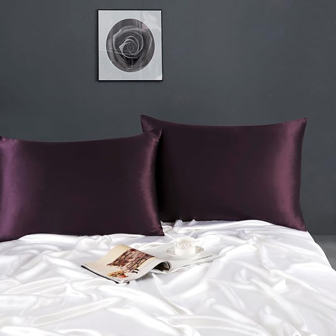 ZIMASILK 100% Pure Mulberry Silk Pillowcase for Hair and Skin Health,Soft and Smooth,Both Sides Premium Grade 6A Silk,600 Thread Count,with Hidden Zipper,1pc (King 20''x36'',Eggplant Purple)