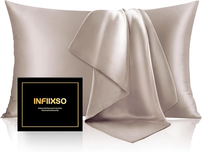 INFIIXSO Mulberry Silk Pillowcase for Hair and Skin, Silk Pillow Cases Queen Size Set of 2 with Hidden Zipper 20x30 Inches, Ultra Smooth and Soft Cooling Pillow Cases for Hot Sleepers(Caramel, 2 Pack)