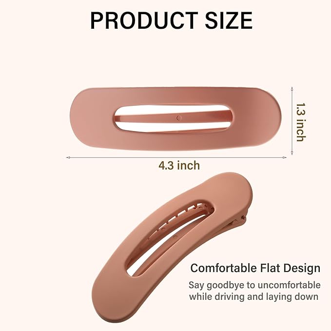 4 PCS Flat Claw Clips, Large Lay Flat Hair Clips for Women Girls, Strong Hold Non-slip Hair Claws for Thick Thin Hair (Matte 4)