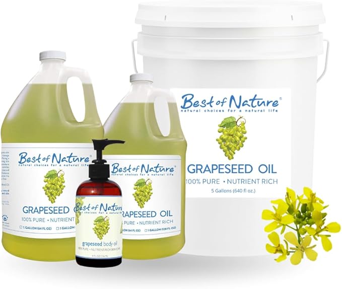 Best of Nature 100% Pure Grapeseed Oil - Unscented, Lightweight, Non-Greasy Moisturizer for Hair, Skin, Face & Aromatherapy, Carrier Oil for Essential Oils, Half Gallon (64 fl oz)