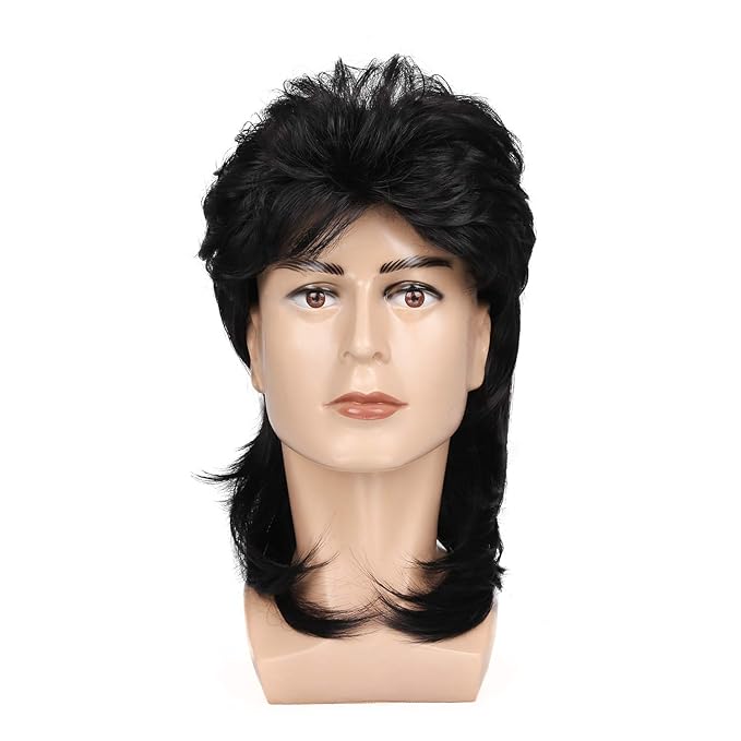 Kaneles Black Mullet Wigs for Men 70s 80s Costumes Mens Fancy Party Accessory Cosplay Hair Wig