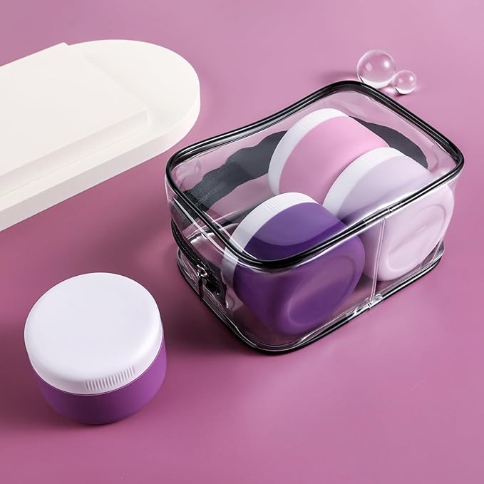 Travel Containers for Toiletries, Silicone Cream Jars BPA-Free, Leak-proof 2oz Travel Size Containers, Portable Size Silicone Jars with Lid for Cosmetic Face Hand Body Cream (4 Pack)