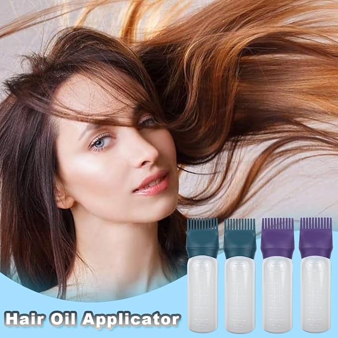 ELANE 4 Pack Root Comb Applicator Bottles, Oiling Applicator for Hair Dye & Shampoos, Salon Use (Purple+Green)