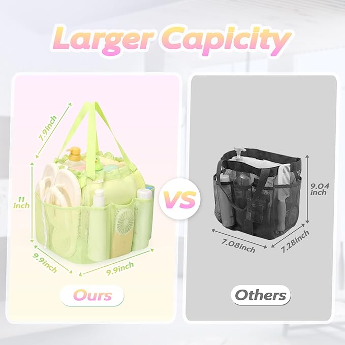 Mesh Shower Caddy Portable with Drawstring, Dorm Room Essentials for College Students Girls & Boys, Large Shower Bag for Camping,Swimming,Gym,Travel,Bathroom - Green