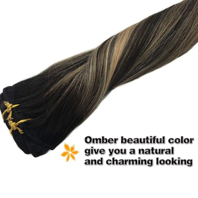 GOO GOO Clip in Hair Extensions Real Human Hair, Remy Human Hair Extensions Clip ins for Women, Natural Human Hair, 26 Inch 180g 7Pcs, 1B/16/1B Balayage Natural Black to Light Blonde